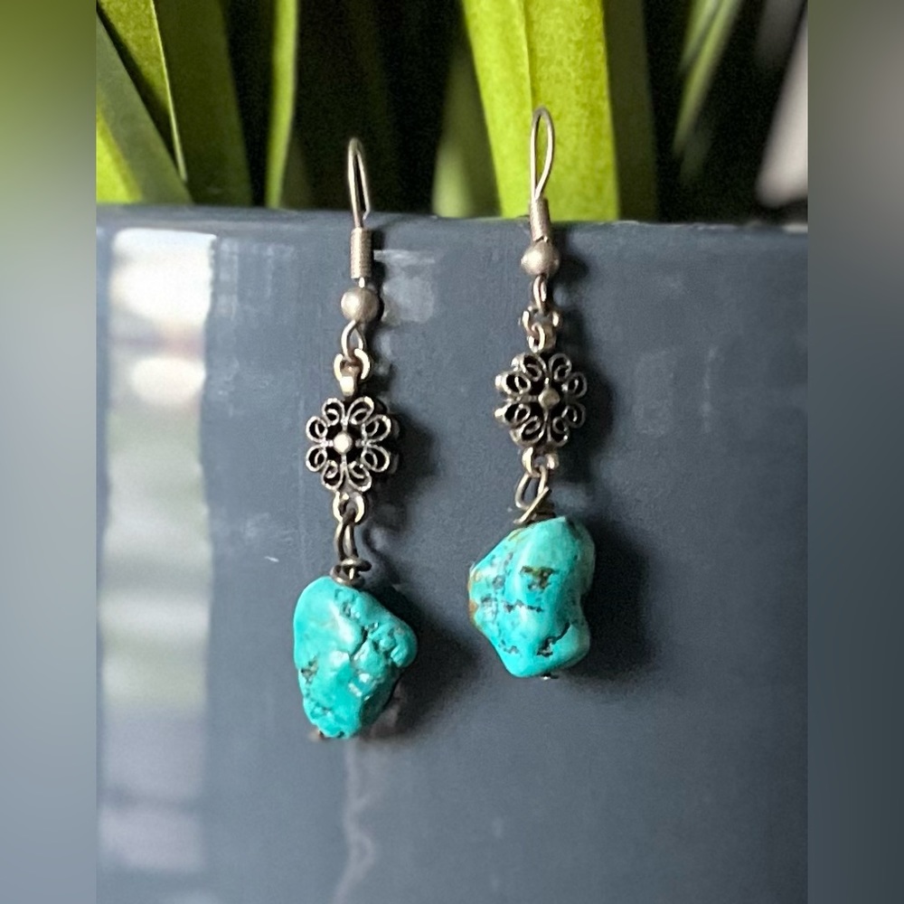 Silver Toned Boho Style Howlite Earrings